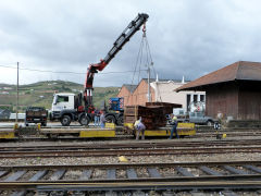 
'DP212' loading new sleepers at Regua Station, April 2012